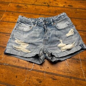 HM‎ &Denim Womens Boyfriend Shorts Light Wash Distressed Blue Denim Size 4